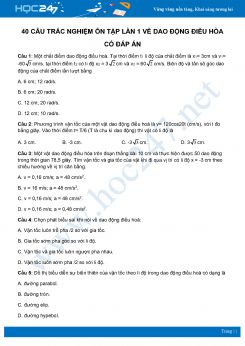 40 câu trắc nghiệm ôn tập lần 1 dao động điều hòa môn Vật Lý 12 năm 2020 có đáp án