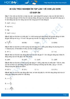 40 câu trắc nghiệm ôn tập lần 1 về con lắc đơn môn Vật Lý lớp 12 năm 2020 có đáp án