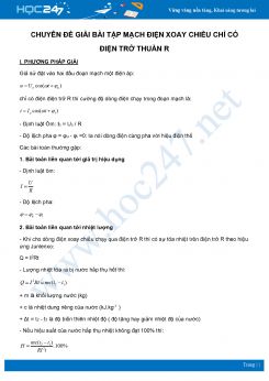 Chuyên đề Giải bài tập Mạch điện xoay chiều chỉ có điện trở thuần R môn Vật Lý 12 năm 2020