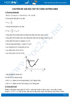 Chuyên đề Giải bài tập về Cộng hưởng điện môn Vật Lý lớp 12 năm học 2020-2021