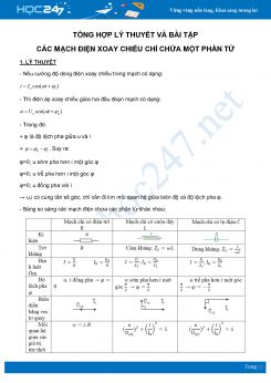 Tổng hợp lý thuyết và bài tập Các mạch điện xoay chiều chỉ chứa một phần tử môn Vật Lý 12 năm 2020