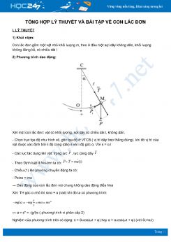 Tổng hợp lý thuyết và bài tập Con lắc đơn môn Vật Lý lớp 12 năm 2020