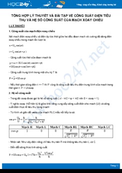 Lý thuyết và bài tập về Công suất điện tiêu thụ của mạch xoay chiều và hệ số công suất môn Vật Lý lớp 12