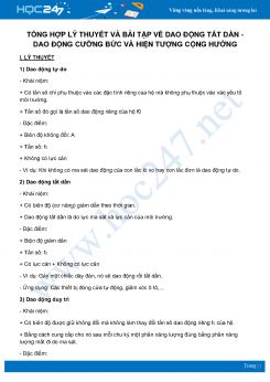 Lý thuyết và bài tập về Dao động tắt dần - Dao động cưỡng bức và Hiện tượng cộng hưởng môn Vật Lý 12