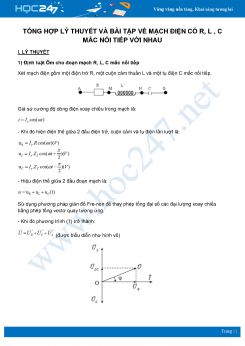 Lý thuyết và bài tập về Mạch điện có R, L , C mắc nối tiếp với nhau môn Vật Lý lớp 12 năm 2020