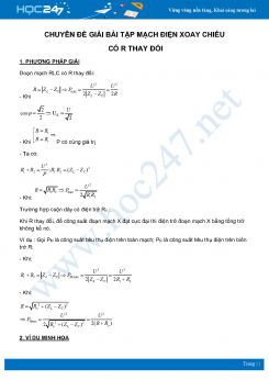 Chuyên đề Giải bài tập Mạch điện xoay chiều có R thay đổi môn Vật Lý 12 năm 2020