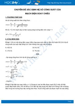 Chuyên đề xác định Hệ số công suất của mạch điện xoay chiều môn Vật Lý lớp 12 năm 2020