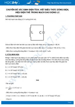 Chuyên đề Xác định điện tích, Viết biểu thức dòng điện, hiệu điện thế trong mạch dao động LC môn Vật Lý 12