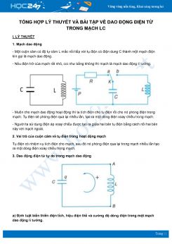 Tổng hợp lý thuyết và bài tập về Dao động điện từ trong mạch LC môn Vật Lý lớp 12