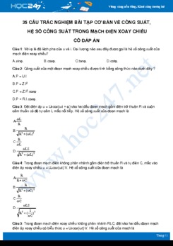 35 câu trắc nghiệm Bài tập cơ bản về công suất, hệ số công suất môn Vật Lý 12 có đáp án