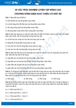 40 câu trắc nghiệm Luyện tập Nâng cao chương Dòng điện xoay chiều Vật Lý lớp 12 có đáp án