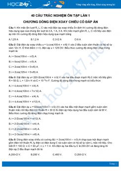 40 câu trắc nghiệm Ôn tập chương Dòng điện xoay chiều lần 1 môn Vật Lý năm 2020 có đáp án