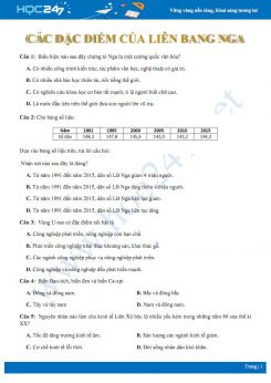 30 Câu hỏi trắc nghiệm ôn tập về đặc điểm của Liên Bang Nga Địa lí 11 mức độ thông hiểu có đáp án