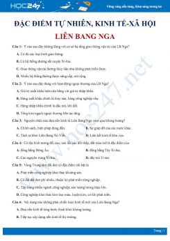 30 Bài tập trắc nghiệm vận dụng các đặc điểm của Liên Bang Nga Địa lí 11 có đáp án