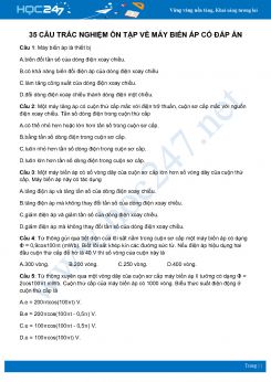 35 câu trắc nghiệm Ôn tập về Máy biến áp chương Dòng điện xoay chiều môn Vật Lý 12 có đáp án