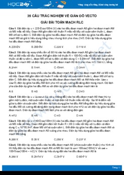 35 câu trắc nghiệm Ôn tập Vẽ giản đồ vecto để Giải bài toán mạch RLC nối tiếp môn Vật Lý 12 năm 2020 có đáp án