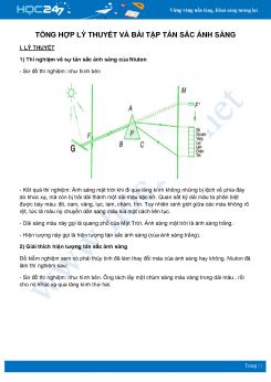 Tổng hợp Lý thuyết và bài tập Tán sắc ánh sáng môn Vật Lý lớp 12 năm học 2020-2021