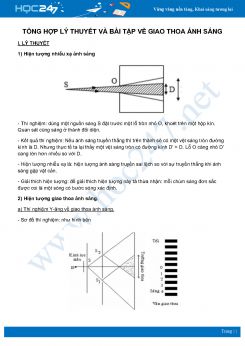 Tổng hợp Lý thuyết và bài tập về Giao thoa ánh sáng môn Vật Lý 12 năm học 2020-2021