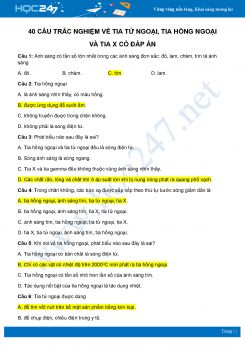 40 câu trắc nghiệm về Tia tử ngoại, tia hồng ngoại và tia X môn Vật Lý 12 năm 2020 có đáp án