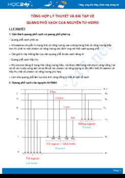 Tổng hợp lý thuyết và bài tập về Quang phổ vạch của nguyên tử Hidro môn Vật Lý 12 năm 2020