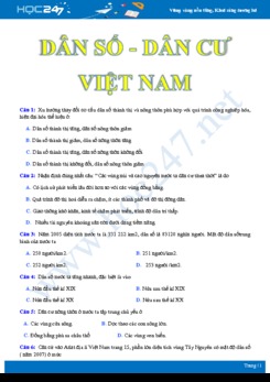 33 Câu hỏi trắc nghiệm vận dụng ôn tập chủ đề dân số và dân cư Việt Nam Địa lí 12 có đáp án