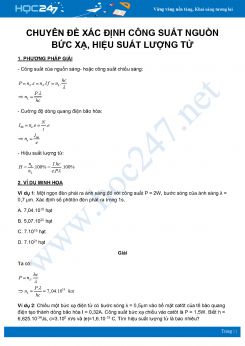 Chuyên đề Xác định Công suất nguồn bức xạ và hiệu suất lượng tử môn Vật Lý 12 năm 2020
