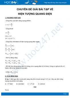 Chuyên đề Giải bài tập về Hiện tượng quang điện môn Vật Lý lớp 12 năm học 2020-2021