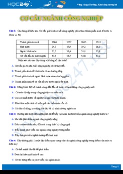 Bài tập trắc nghiệm ôn tập các đặc điểm cơ cấu ngành công nghiệp Địa lí 12 có đáp án