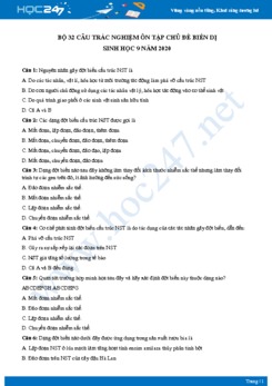 Bộ 32 câu trắc nghiệm ôn tập chủ đề biến dị Sinh học 9 năm 2020 có đáp án