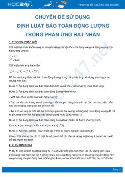 Chuyên đề Sử dụng Định luật bảo toàn động lượng trong phản ứng hạt nhân môn Vật Lý 12