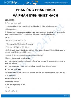 Tổng hợp Lý thuyết và bài tập về Phản ứng phân hạch - Phản ứng nhiệt hạch môn Vật Lý 12