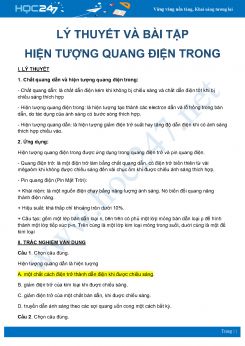 Tổng hợp lý thuyết và bài tập Hiện tượng quang điện trong môn Vật Lý 12 năm 2020