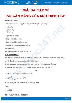 Phương pháp giải bài tập Sự cân bằng của một điện tích môn Vật Lý 11 năm 2020