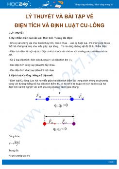 Tổng hợp lý thuyết và bài tập về Điện tích - Định luật Cu-lông môn Vật Lý 11 năm 2020