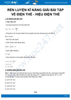 Rèn luyện kĩ năng giải bài tập về Điện thế - Hiệu điện thế môn Vật Lý 11 năm 2020