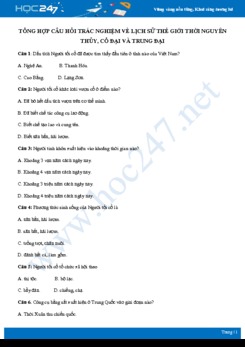 60 câu hỏi trắc nghiệm về Lịch sử thế giới thời nguyên thủy, cổ đại và trung đại có đáp án môn Lịch sử 10