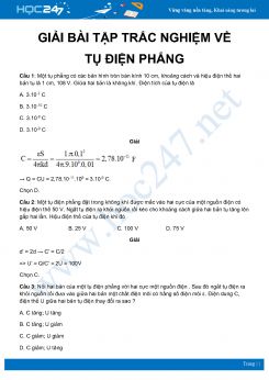 15 câu trắc nghiệm Ôn tập về Tụ điện phẳng có lời giải chi tiết môn Vật Lý 11 năm 2020