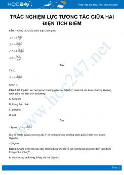 12 câu trắc nghiệm về Lực tương tác giữa hai điện tích điểm môn Vật Lý 11 có lời giải chi tiết