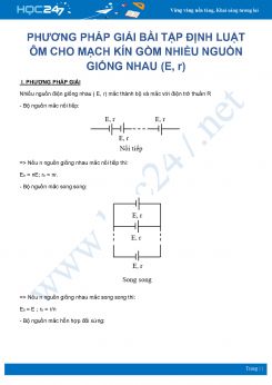 Phương pháp giải bài tập Định luật Ôm cho mạch kín gồm nhiều nguồn (E,r) môn Vật Lý 11 năm 2020