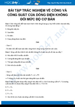 Bài tập về Công và công suất của dòng điện không đổi môn Vật Lý 11 có lời giải chi tiết