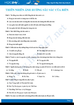 41 Câu hỏi trắc nghiệm ôn tập Thiên nhiên ảnh hưởng sâu sắc của biển Địa lí 12 năm 2020