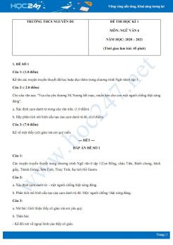 Bộ 3 đề thi Học kì 1 môn Ngữ văn 6 năm 2020 Trường THCS Nguyễn Du