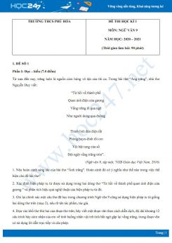 Bộ 3 đề thi Học kì 1 môn Ngữ văn 9 năm 2020 Trường THCS Phú Hòa