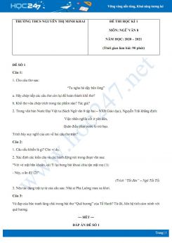 Bộ 3 đề thi Học kì 1 môn Ngữ văn 8 năm 2020 Trường THCS Nguyễn Thị Minh khai