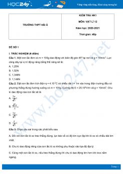 Bộ 3 đề thi học kỳ 1 môn Vật Lý 12 Trường THPT Hải Á năm 2020 có đáp án