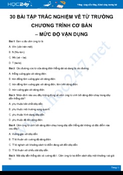 30 bài tập trắc nghiệm về Từ trường môn Vật Lý 11 Cơ bản – mức độ vận dụng có đáp án