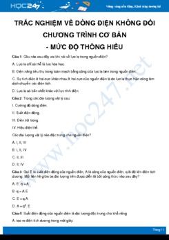 Bài tập về Dòng điện không đổi môn Vật Lý 11 Cơ bản - mức độ thông hiểu có lời giải chi tiết