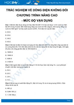 Bài tập về Dòng điện không đổi môn Vật Lý 11 Nâng cao - mức độ vận dụng có lời giải chi tiết