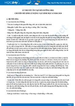 Lí thuyết ôn tập bồi dưỡng HSG chuyên đề Sinh lý động vật Sinh học 8 năm 2020 có đáp án