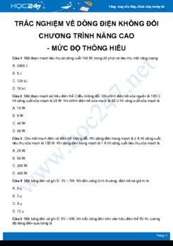 Bài tập về Dòng điện không đổi môn Vật Lý 11 Nâng cao - mức độ thông hiểu có lời giải chi tiết